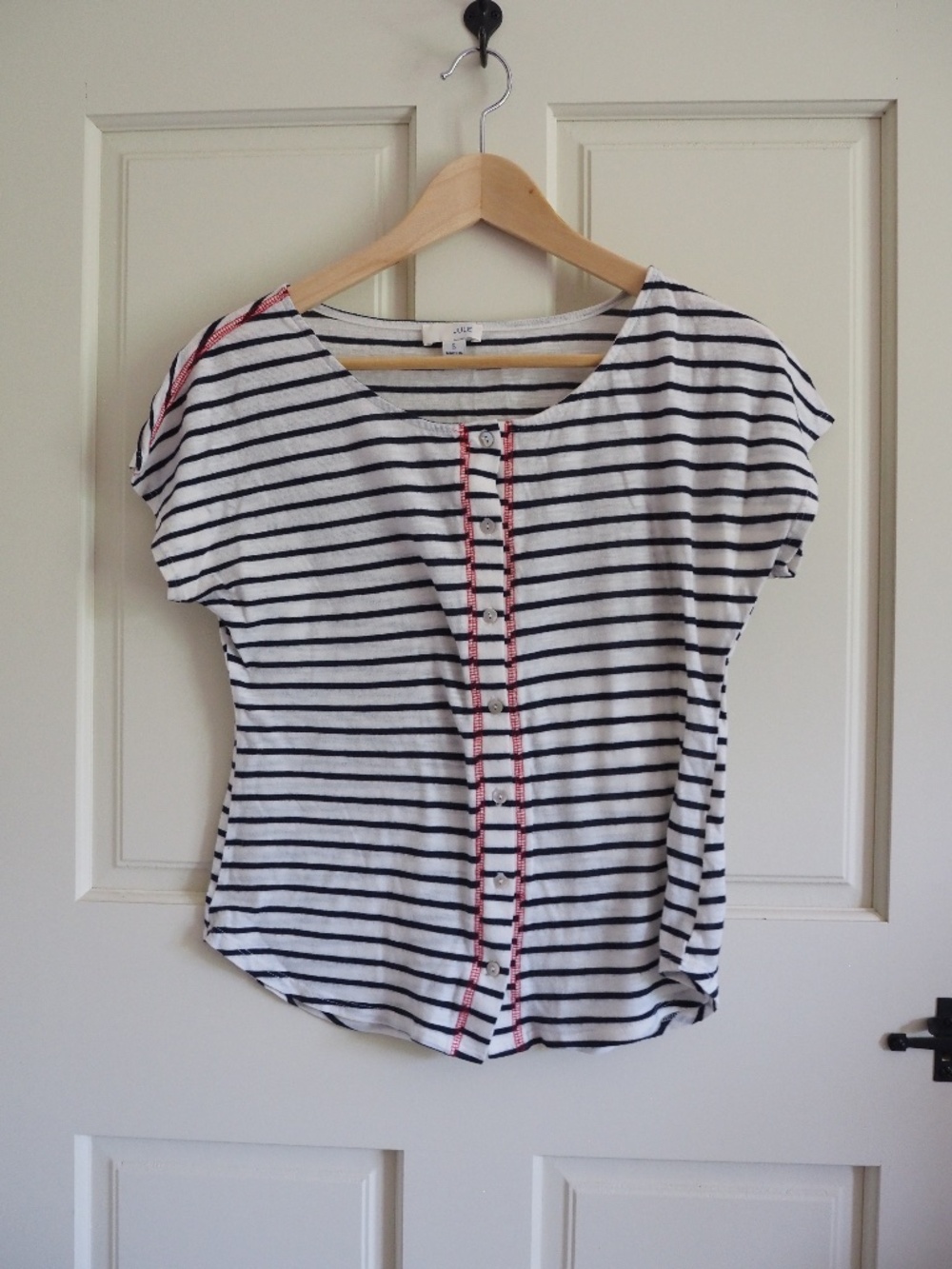 Jule S Small Relaxed Navy and White Short Sleeve Button Up T shirt
